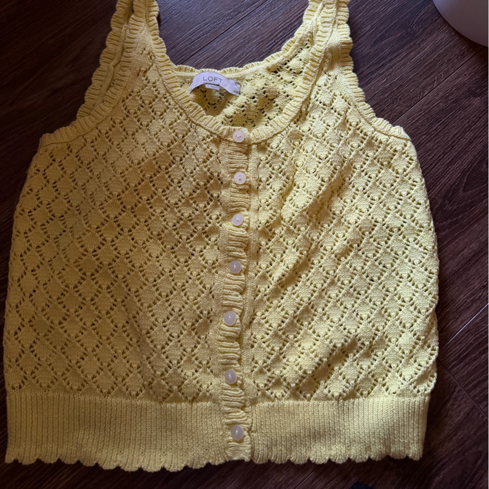 LOFT Yellow Lace Knit Tank Top